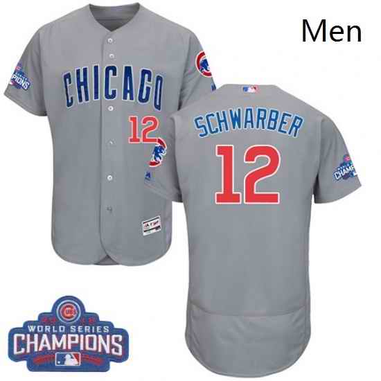 Mens Majestic Chicago Cubs 12 Kyle Schwarber Grey 2016 World Series Champions Flexbase Authentic Collection MLB Jersey